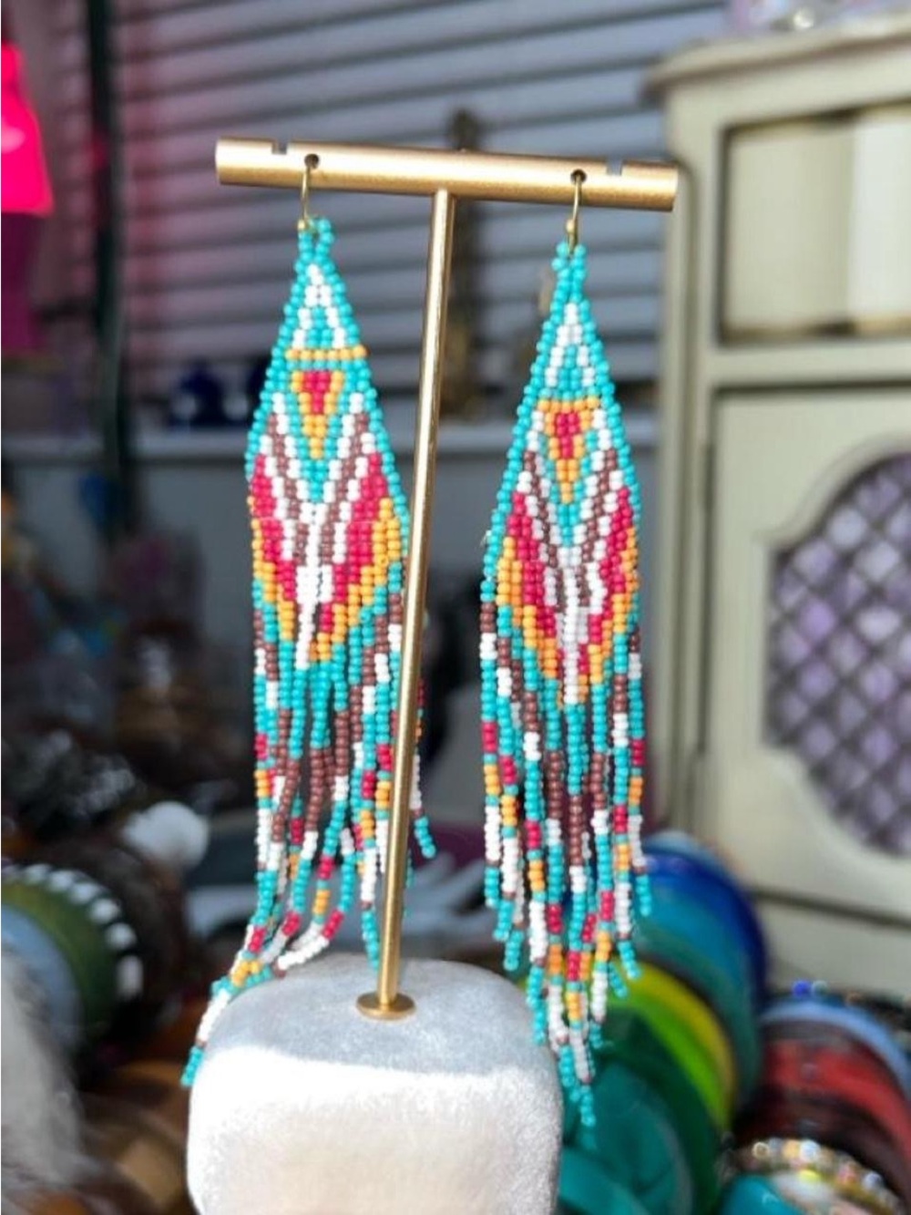 Handmade beaded earrings with western pattern